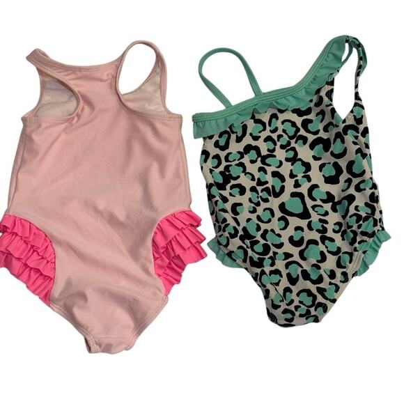 2T/24M Toddler Girls Swimsuit Bundle Flamingo Ruffle & Leopard Print One-Piece - Picture 2 of 7